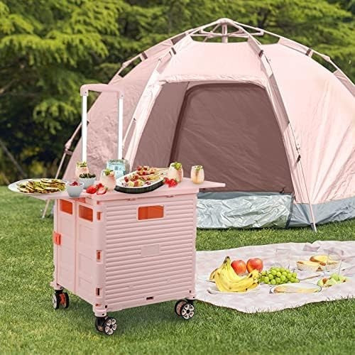 Heavy Duty Folding Shopping Cart 55kg Trolley 360° Wheels Foldable Pink