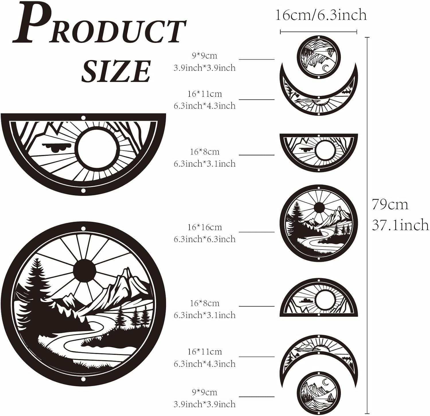Moon Phase Wall Decor Wooden Boho 7-Piece Hanging Art for living room