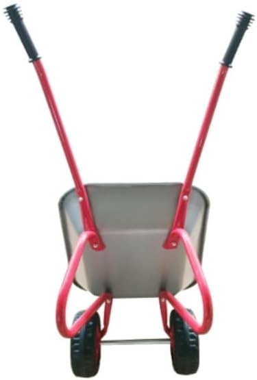 Kids Twin-Wheel Wheelbarrow – Silver/Red – Metal Garden Toy Durable Play Tool