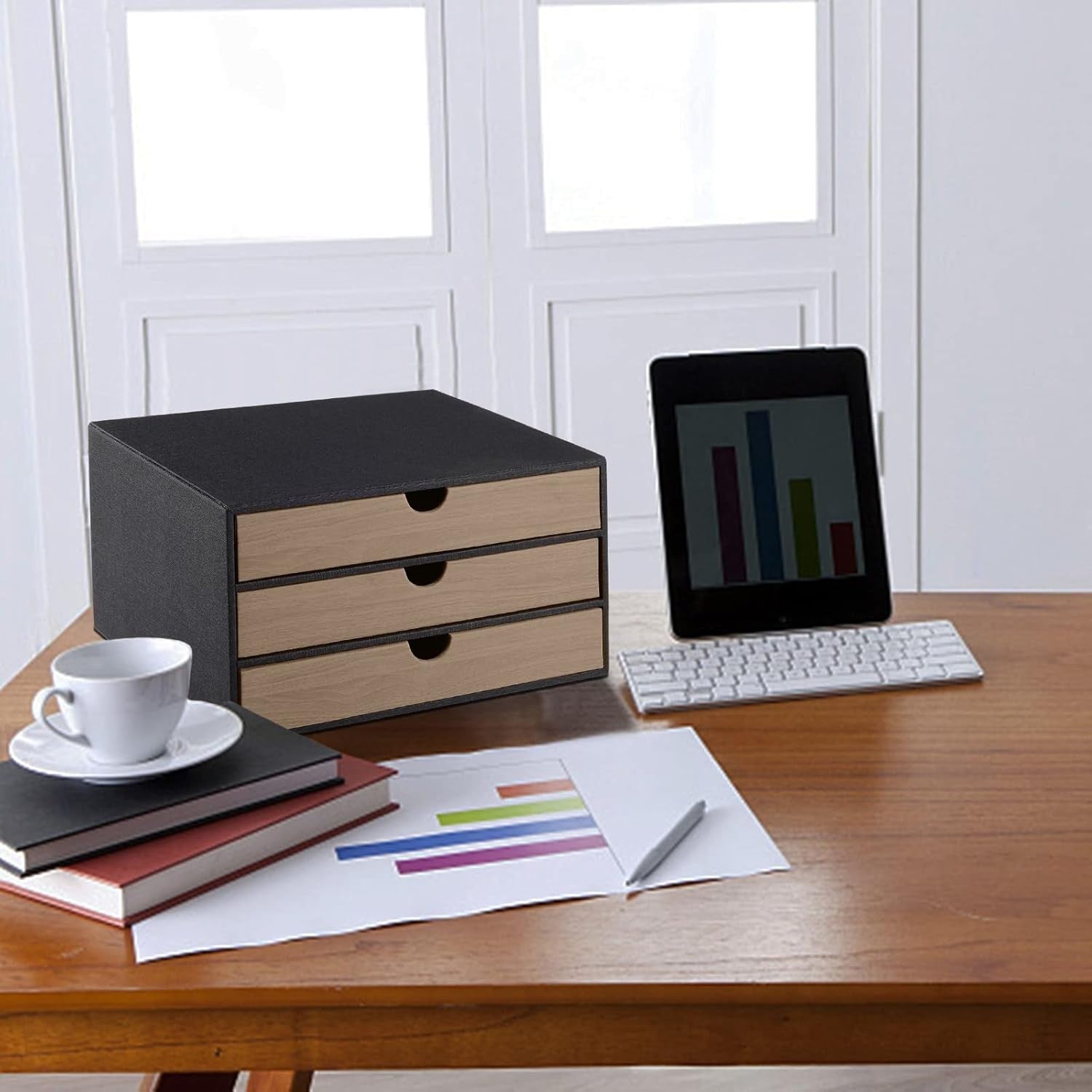 Luxury PU Leather Desk Organizer 3 Drawers Desktop File Holder Storage Box