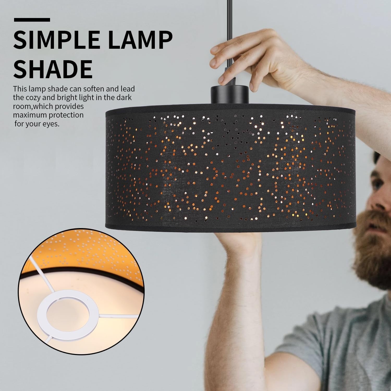 Modern Black Dot Cut Lampshade Gold Interior Ceiling Pendant Light