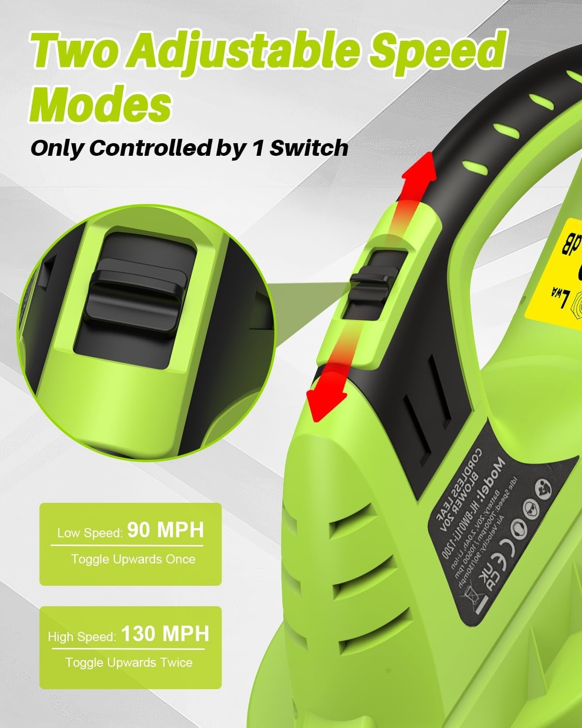 Cordless Leaf Blower 20V 130MPH Lightweight Handheld Garden Cleaner