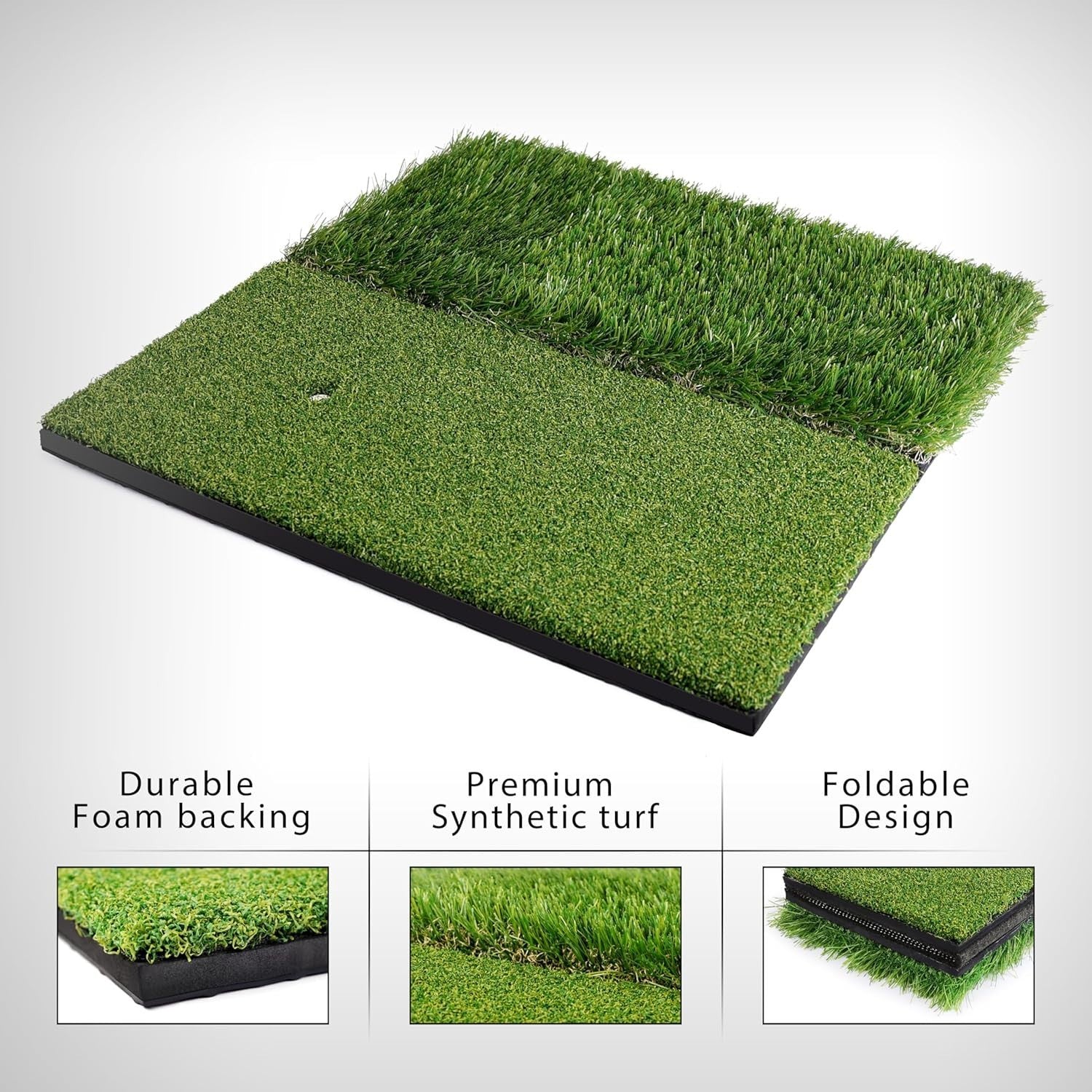 Golf Hitting Mat Double Turf Practice Trainer Indoor Outdoor Training Aid