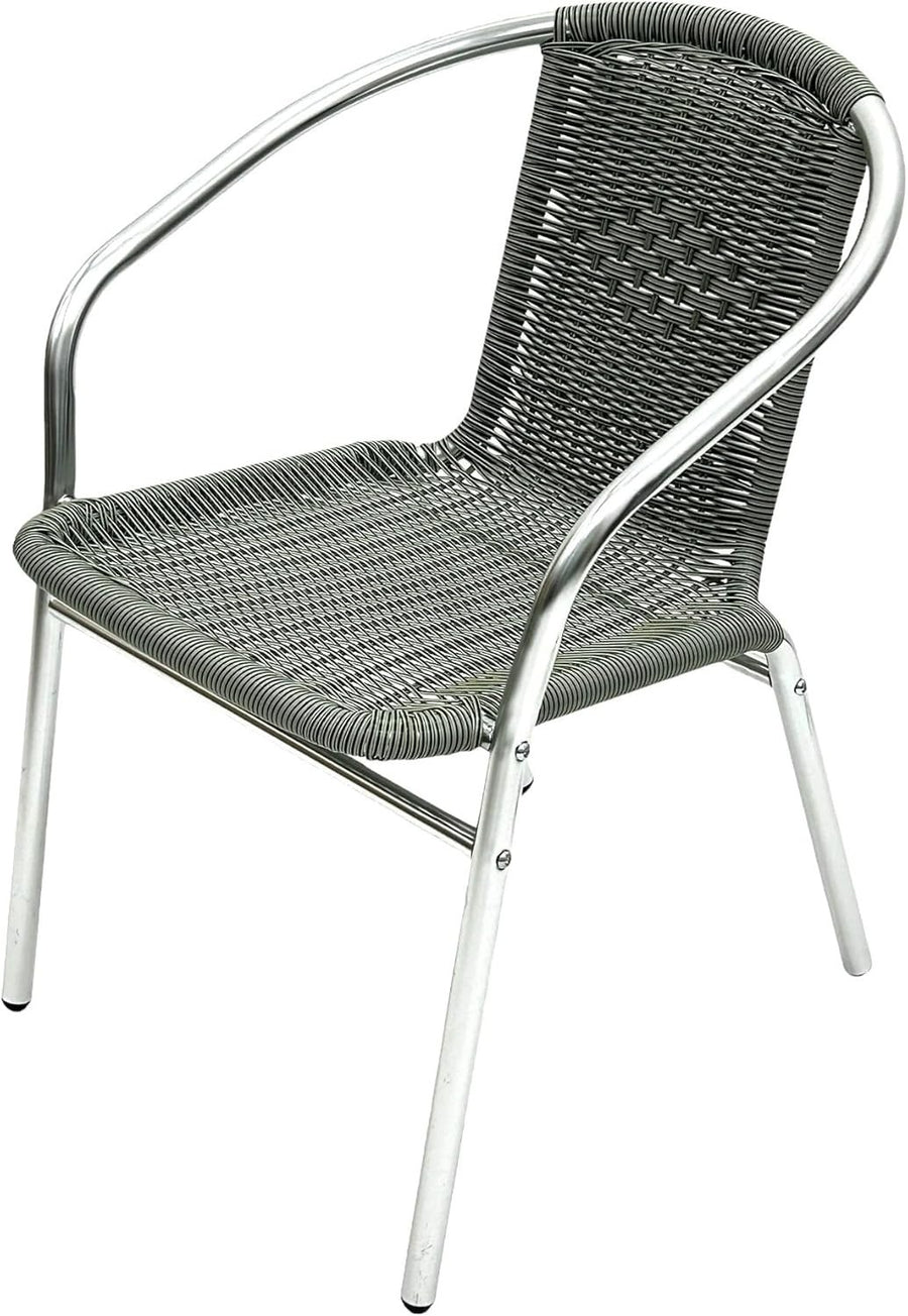Stackable Rattan Bistro Chair Grey Aluminium Frame Lightweight Patio Seating