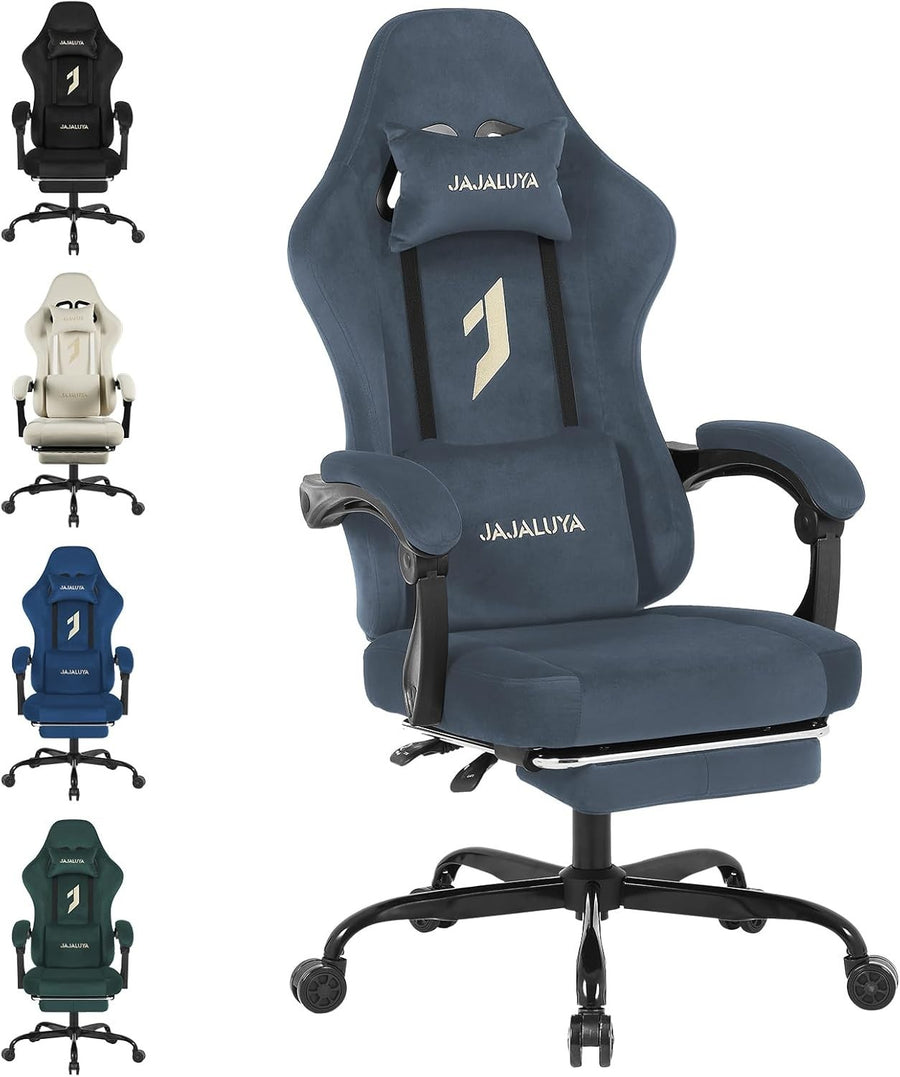 Gaming Chair Ergonomic Recliner Grey Faux Leather Adjustable Footrest Office