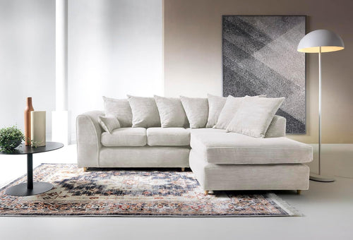 White Jumbo Cord Right Hand L Shaped Sofa | Deep Cushions | Durable Wood Frame