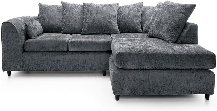 4 Seater L Shape Corner Sofa Right Hand Grey Alaska Fabric – Comfy Modern Couch