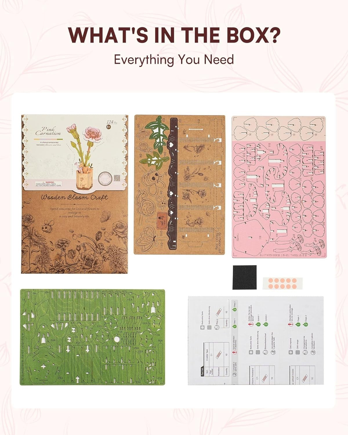 3D Wooden Flower Puzzle Kit for Adults – DIY Decor Gift Home Display