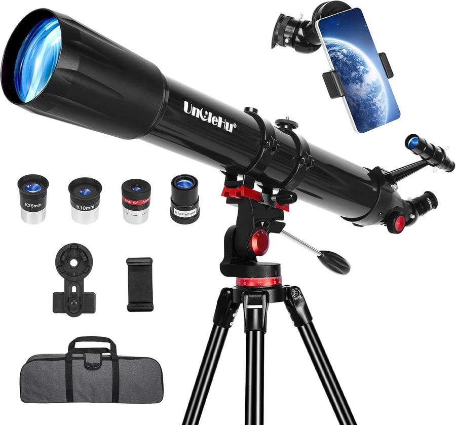 90mm Aperture 900mm Refractor Telescope with Phone Adapter & Tripod – Black-2