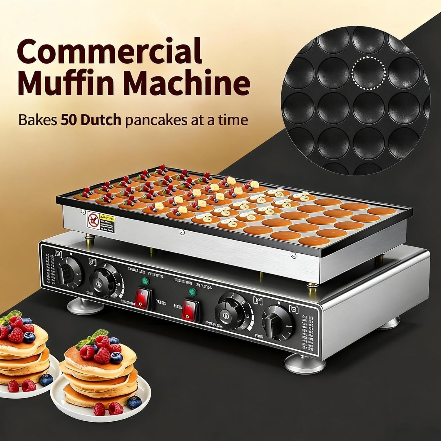 50-Hole Electric Mini Pancake Maker 1800W Non-Stick Dutch Muffin