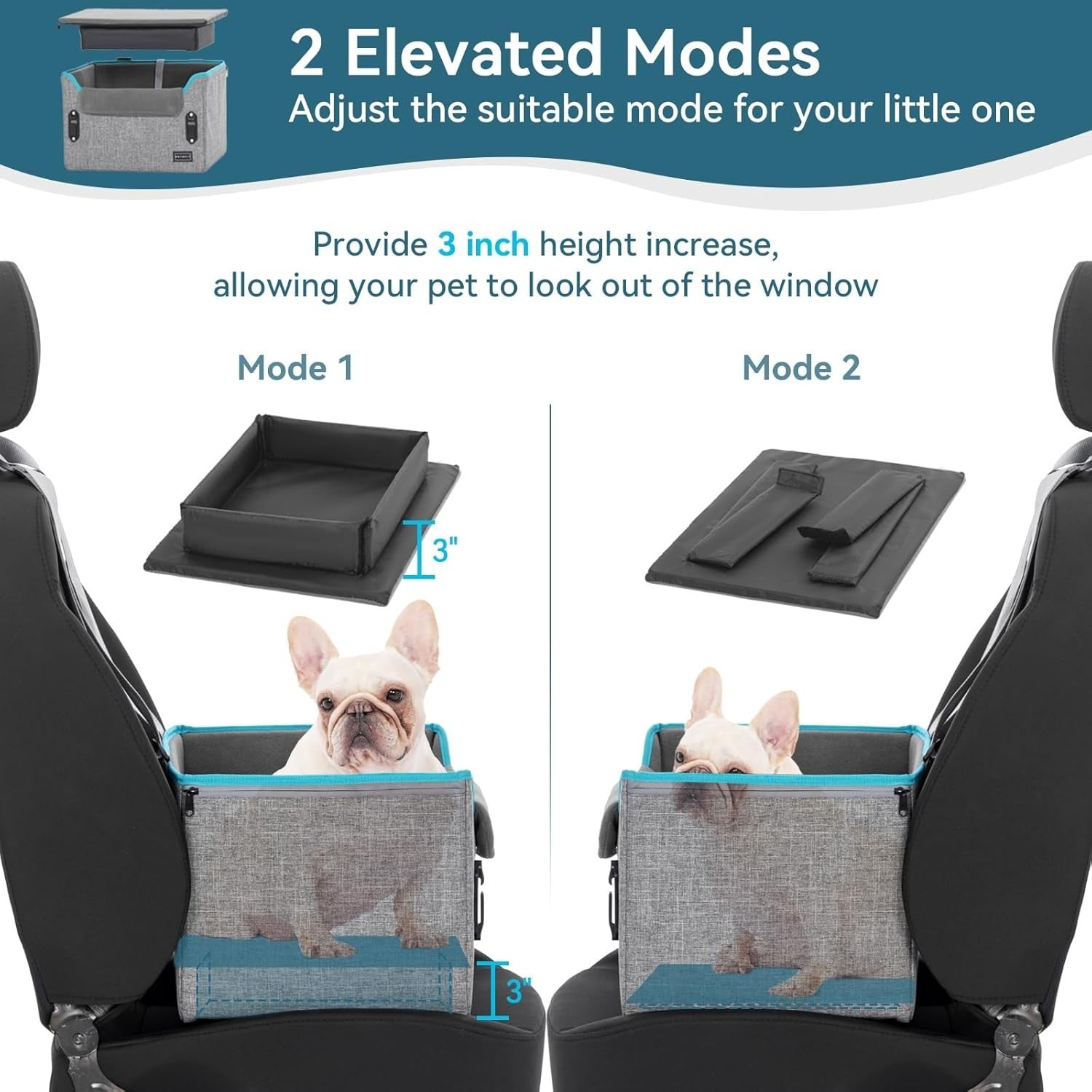 Dog Booster Car Seat Adjustable Height Travel Bed Safety Leash 25lb