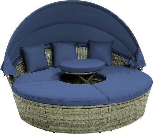 5‑Piece Modular Rattan Garden Daybed Set 190×177×146cm | Canopy & Table