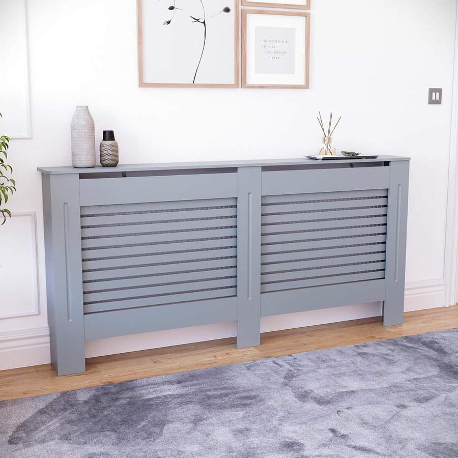 Extra Large Grey Radiator Cover 162x80x16cm Modern MDF Slatted Heating Cabinet