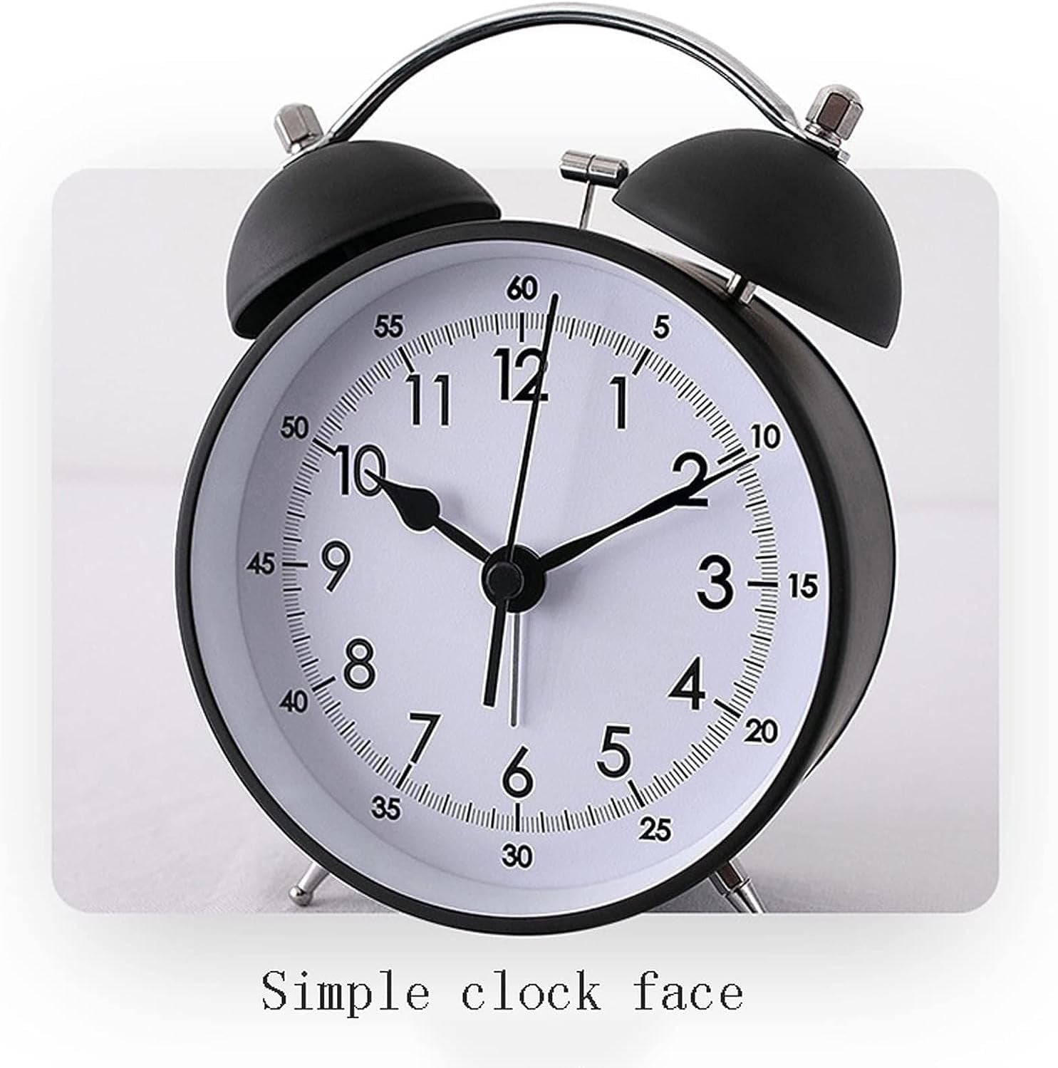 Vintage Twin Bell Alarm Clock Loud Silent Non-Ticking Silver Grey Bedside