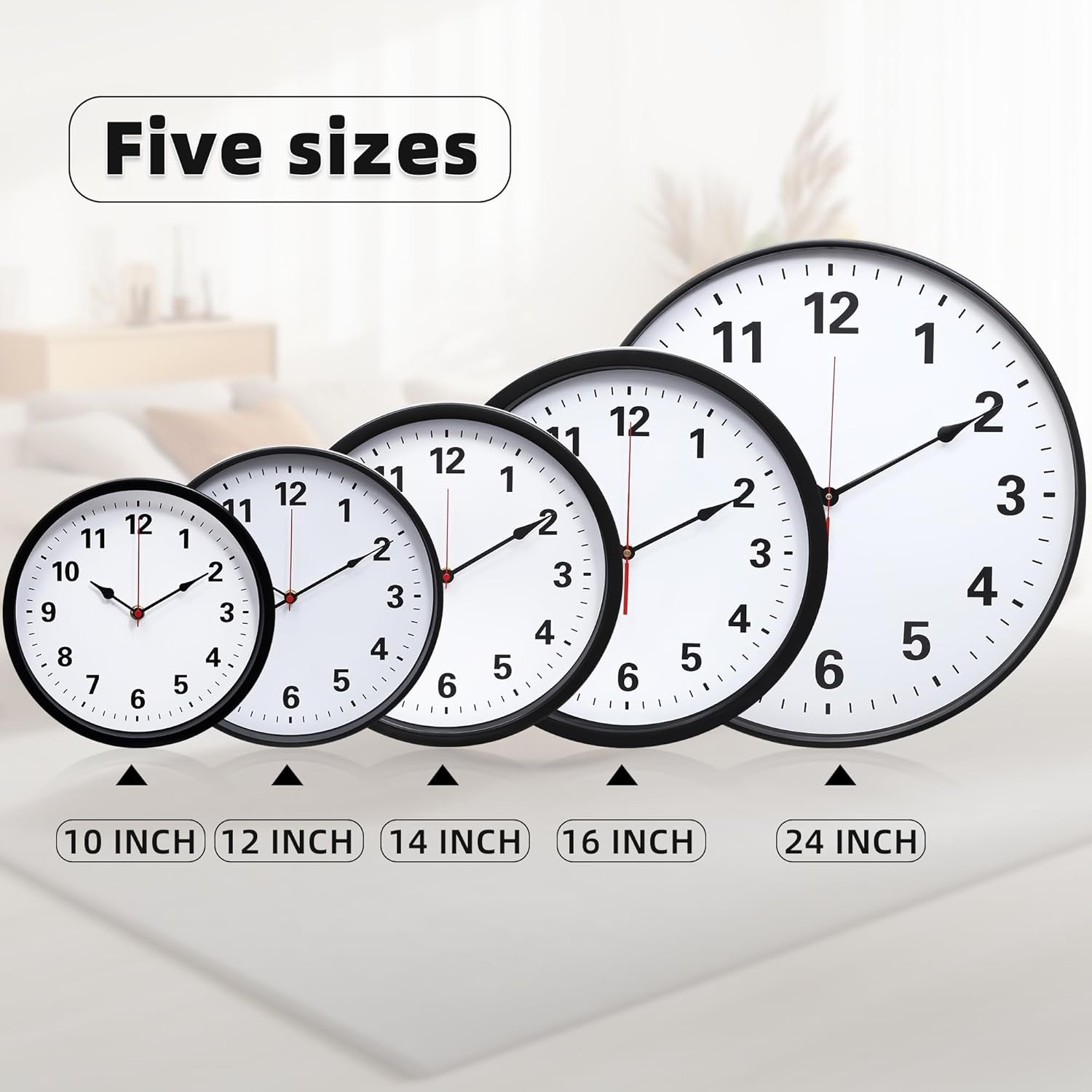Large Silent Wall Clock 35cm Modern Black Metal Non-Ticking Quartz Home Decor