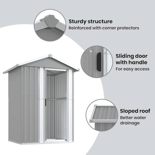 Metal Garden Shed Outdoor Storage with Sliding Door Galvanised Steel Grey