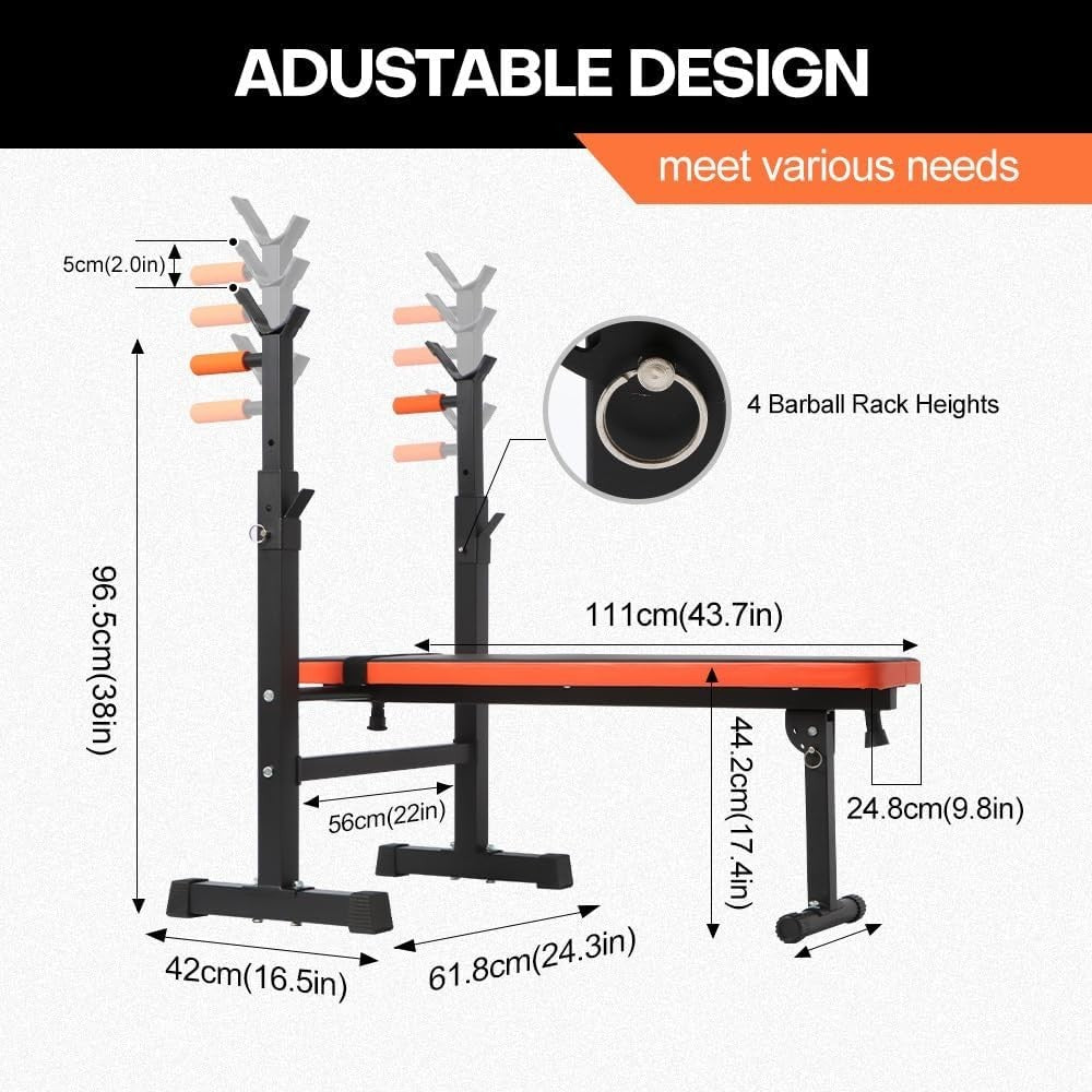 Adjustable Weight Bench With Barbell Rack Incline Decline Home Gym