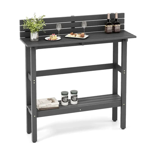 Outdoor Bar-Height Patio Counter Table 122 cm | Double-Shelf HDPE Pub Bench