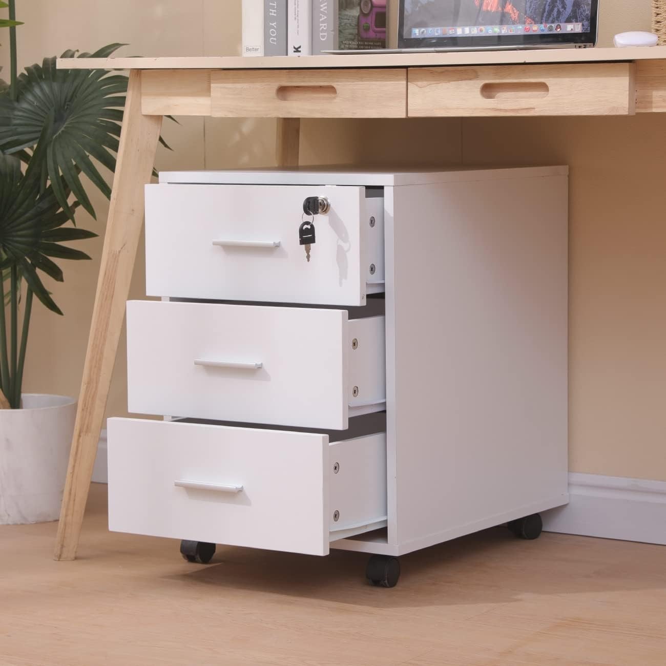 Lockable Rolling Desk Pedestal 3 Drawer Under Desk File Cabinet