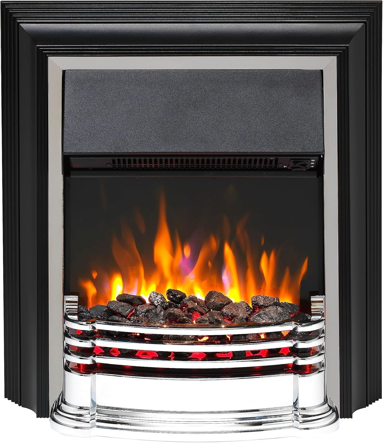 Chrome Electric Fireplace LED Flame Heater 2kW Freestanding Fire