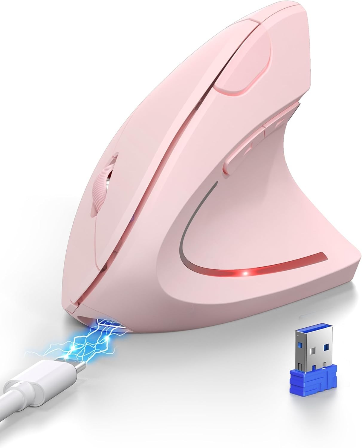 Pink Vertical Ergonomic Mouse Bluetooth Rechargeable 4800 DPI