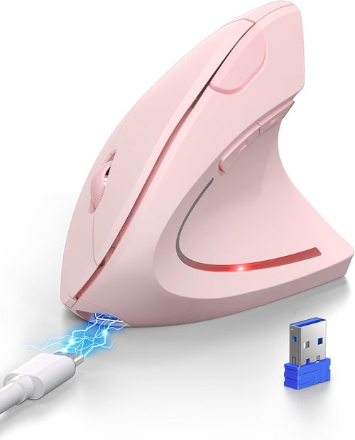 Pink Vertical Ergonomic Mouse Bluetooth Rechargeable 4800 DPI