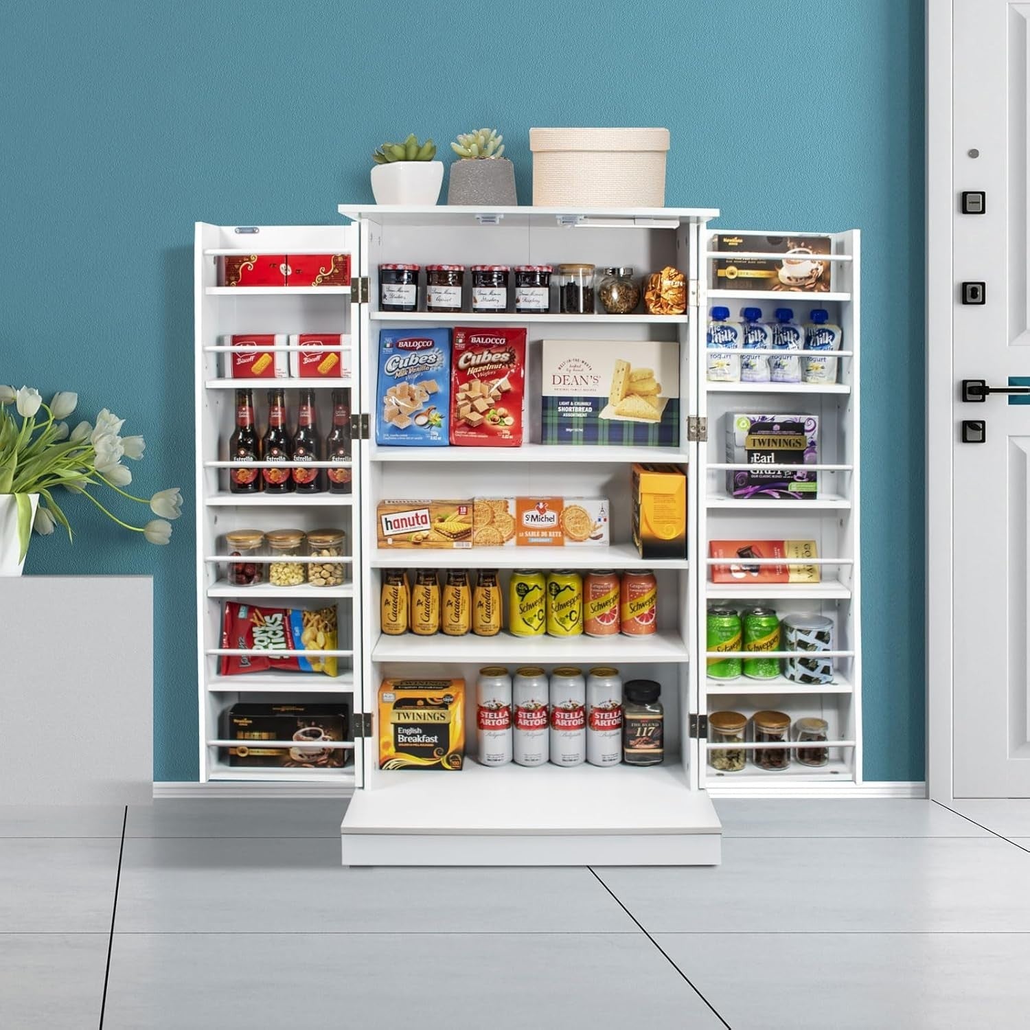 White 103cm Pantry Cupboard Kitchen Cabinet Adjustable Shelves Countertop