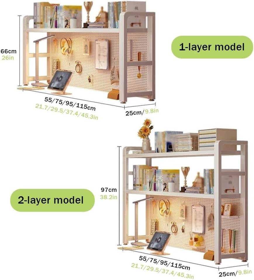 55cm Desktop Organizer Shelf 2-Tier Desk Hutch with Pegboard & Guardrails