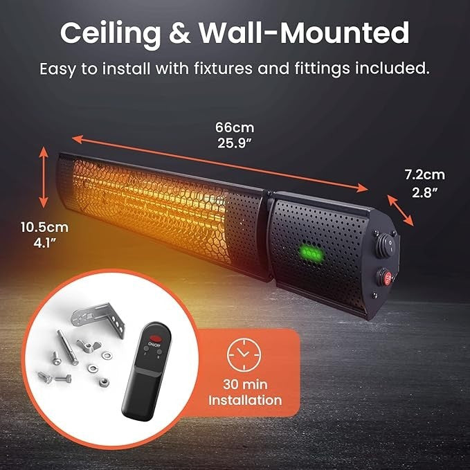 Outdoor Infrared Patio Heater 2000W Wall Mounted Electric Remote Control IP65
