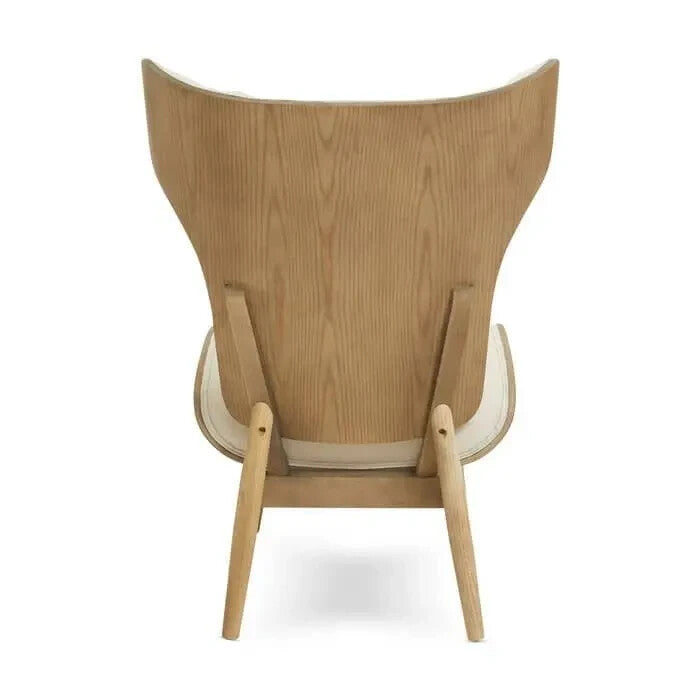 Beige Wingback Accent Chair Tufted Fabric Seat with Curved Elm Wood Frame