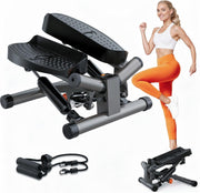 Mini Stepper w/ LCD Monitor, Resistance Bands & Non-Slip Pedals for Full-Body