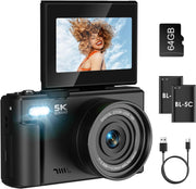 5K 75MP Digital Camera WiFi Vlogging Camera Flip Screen 64GB
