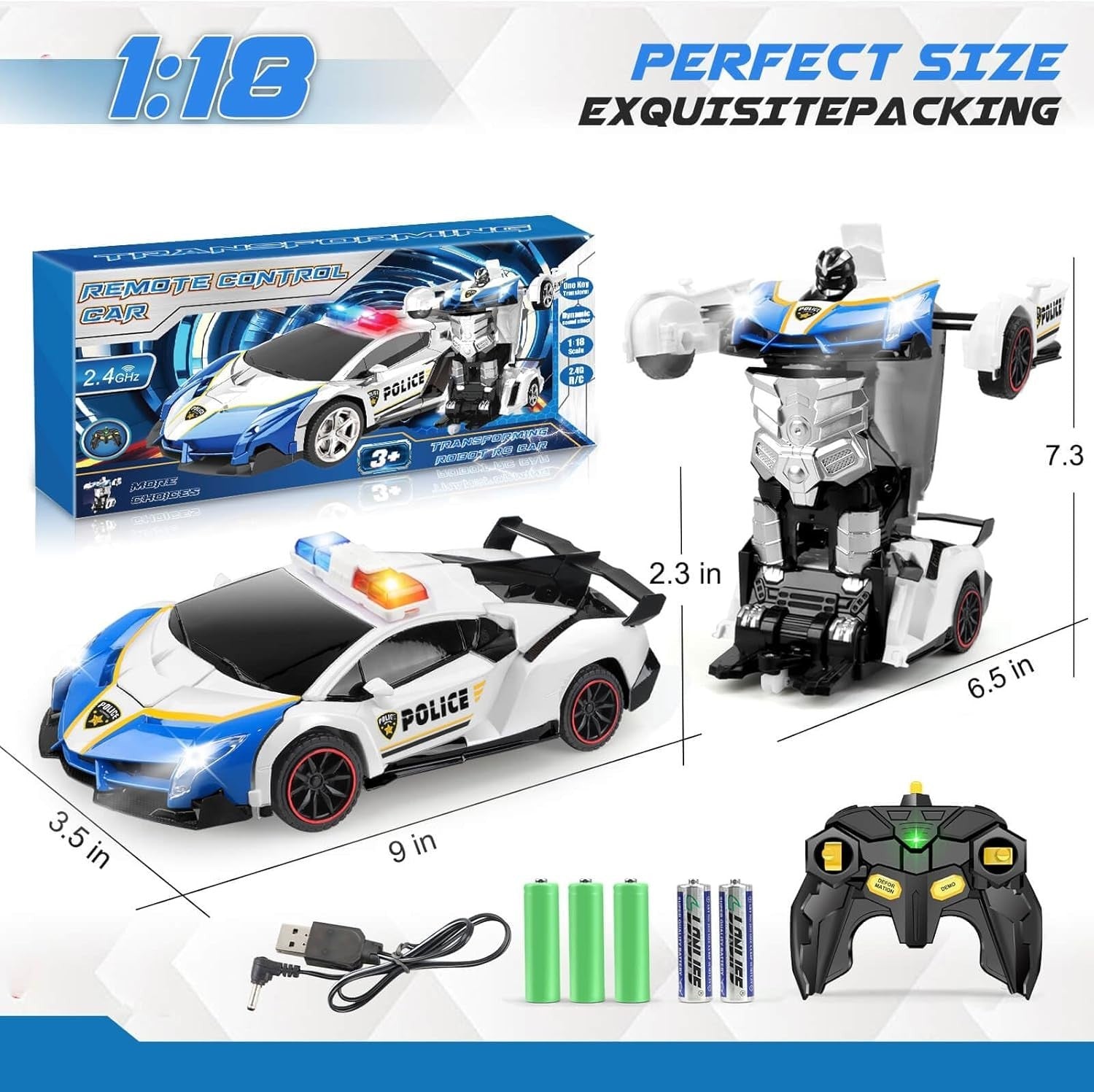 Remote Control Police Car Robot Toy – Transforming RC Car for Kids 3-8