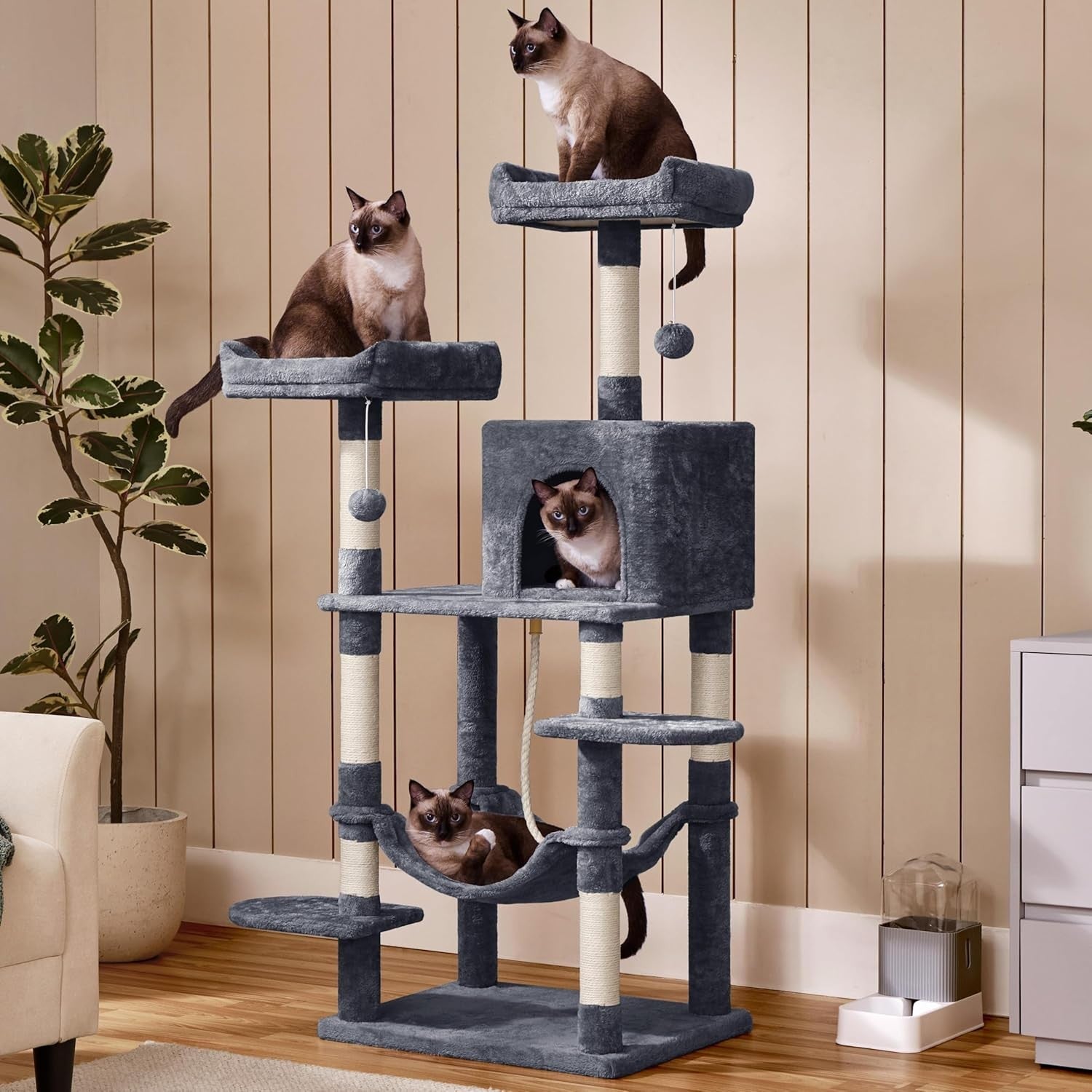 Large Cat Tree Tower 150cm Scratching Post Condo Hammock Play Centre