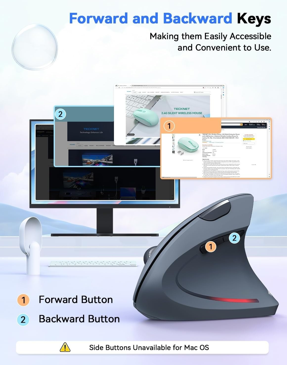 Ergonomic Vertical Wireless Mouse 4800DPI Silent 6 Button PC Laptop