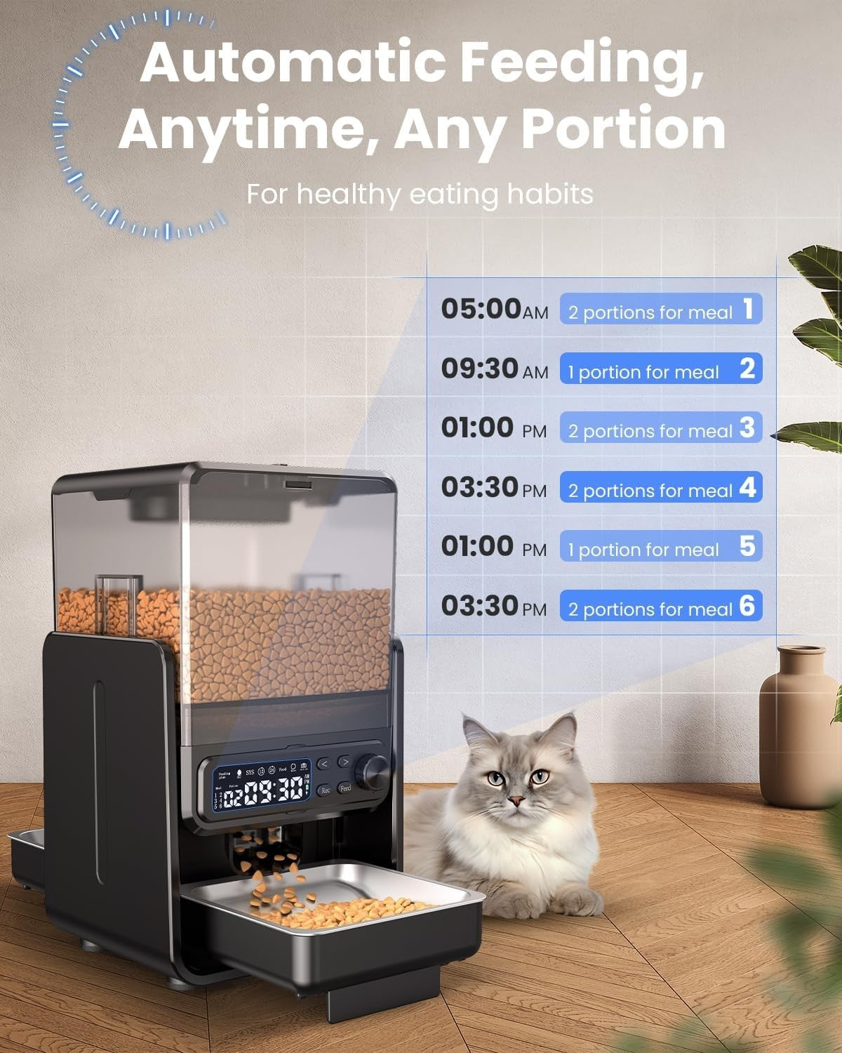Smart Dual Cat Feeder 5L Timed Food Dispenser Raised Bowls