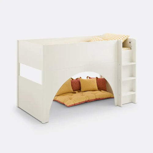 Kids Mid-Height Platform Bed with Ladder & Play Space 90x190cm White
