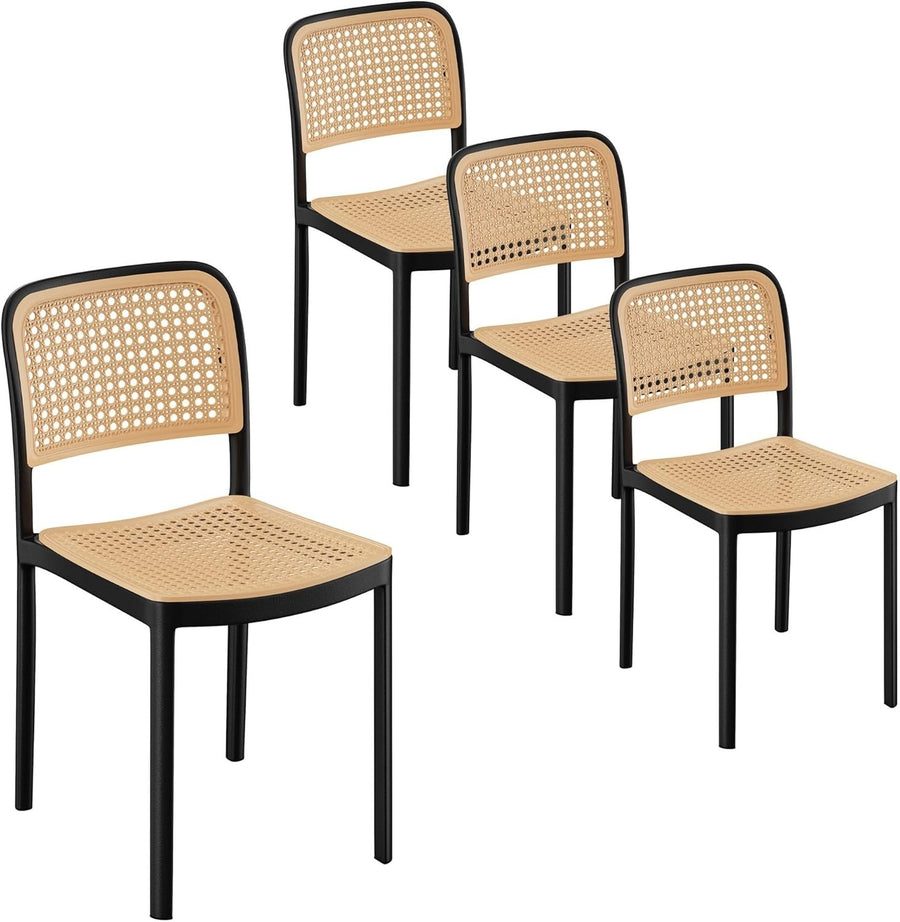 Set of 4 Rattan Effect Dining Chairs Stackable Black Boho
