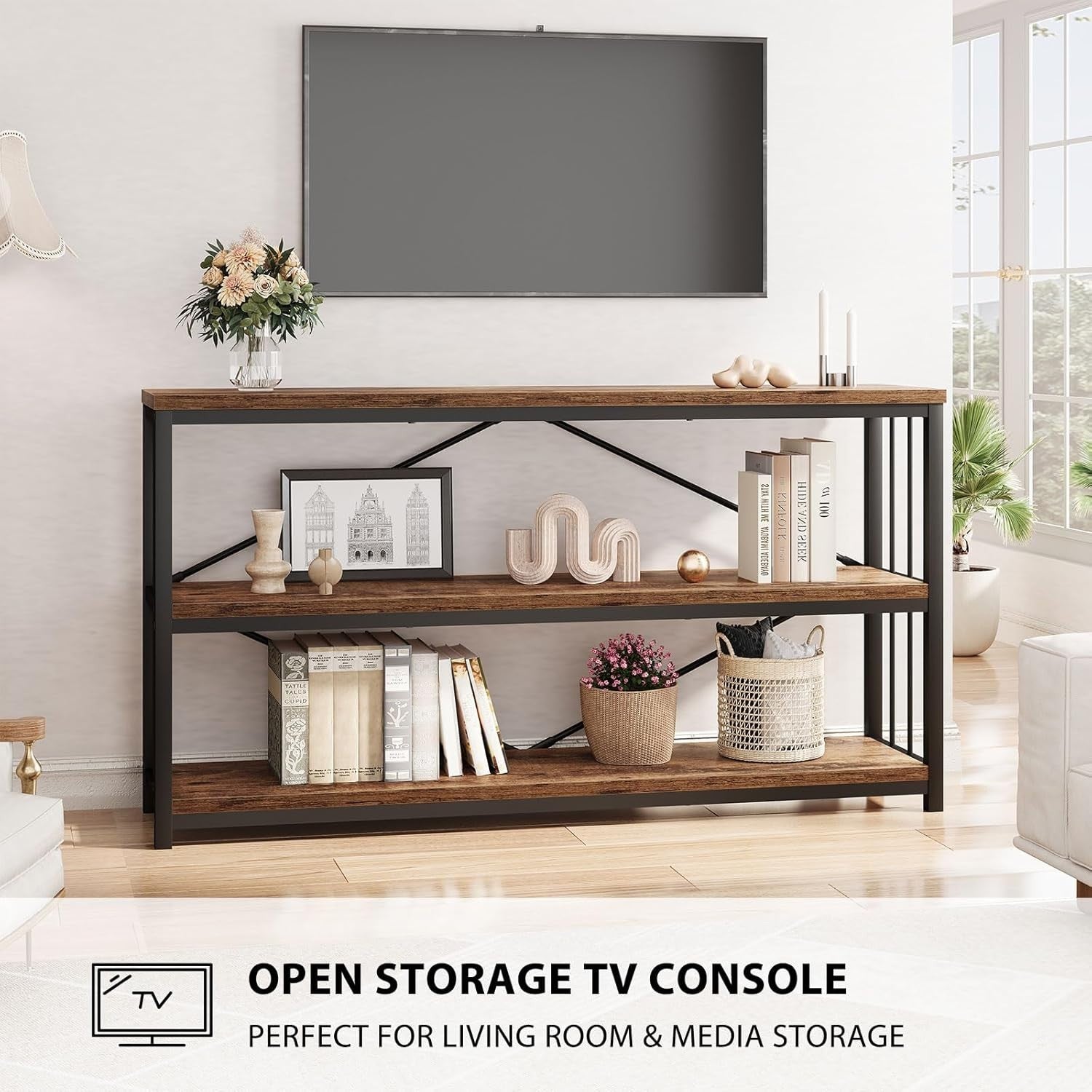 Rustic Industrial Console Table 3 Tier Storage Shelf 140x34x74cm