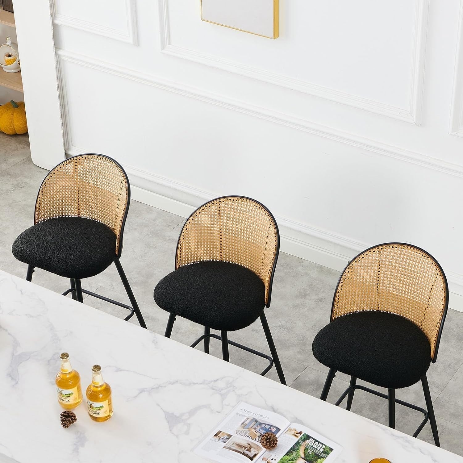 Swivel Rattan Counter Stools Set of 2 Upholstered Seats Kitchen Island Chairs