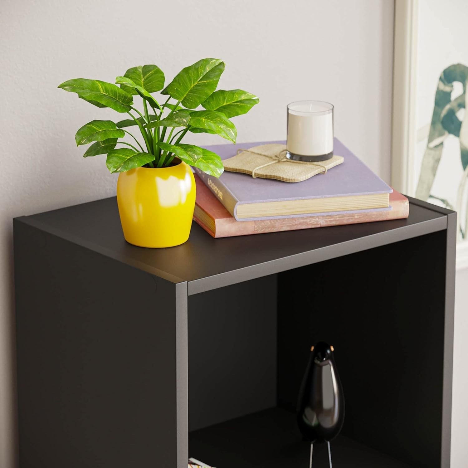 5 Tier Black Wooden Cube Bookcase Small Storage Shelf for Living Room Office