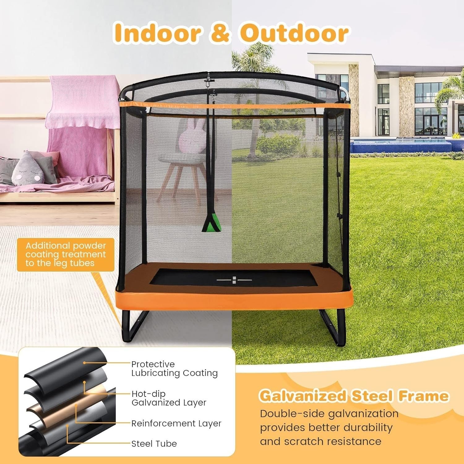 6FT Outdoor Kids Trampoline with Swing Rectangular Jump Play Set