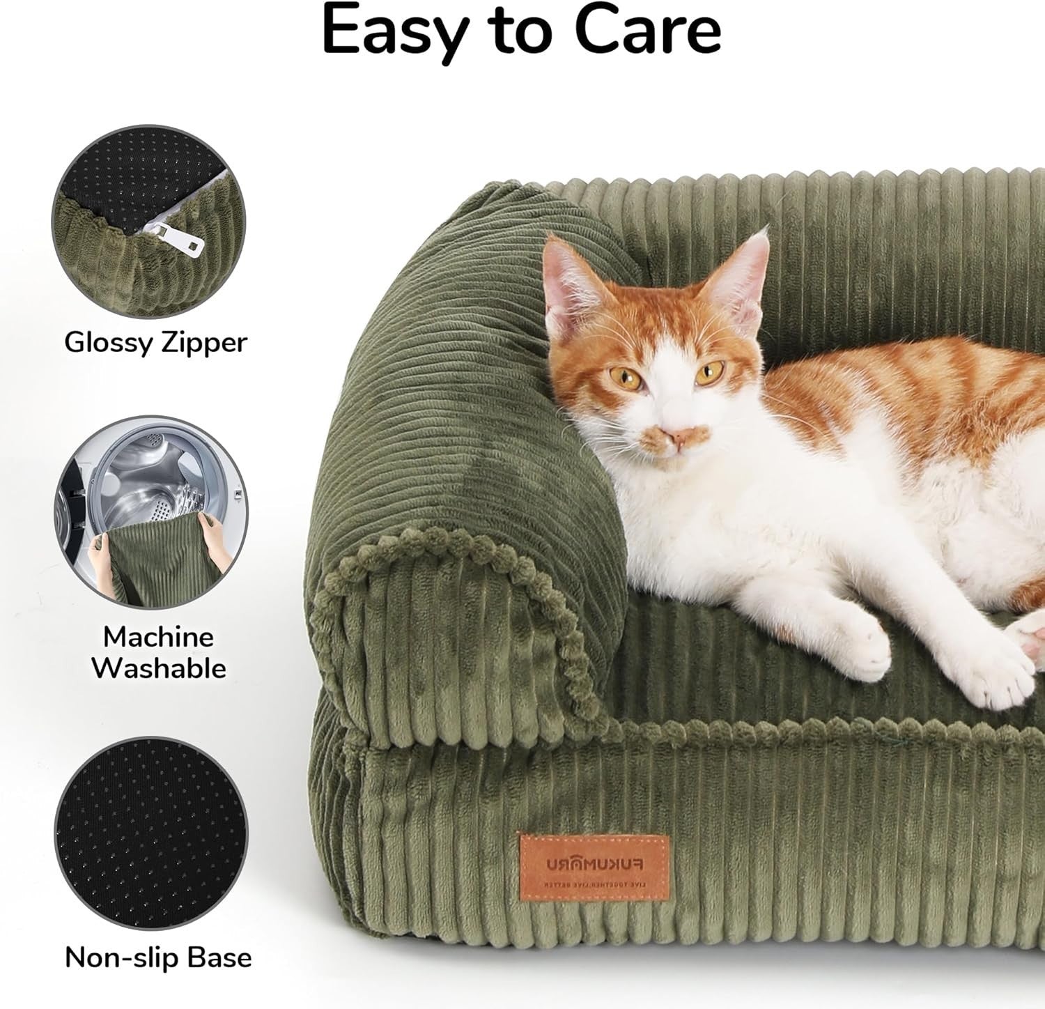 Corduroy Cat Couch Bed Washable Orthopedic Pet Sofa Non Slip Medium