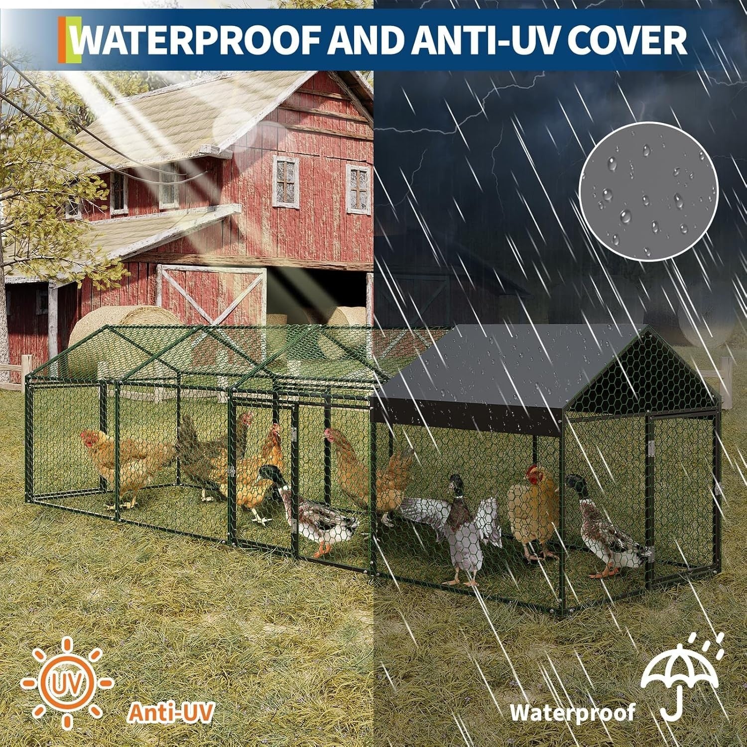 4m Walk In Chicken Run Galvanised Steel Poultry Cage Cover
