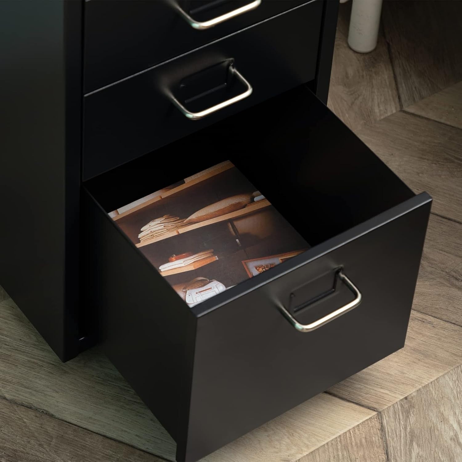 Black Steel Rolling Storage Tower 5 Drawer Mobile Organizer Unit