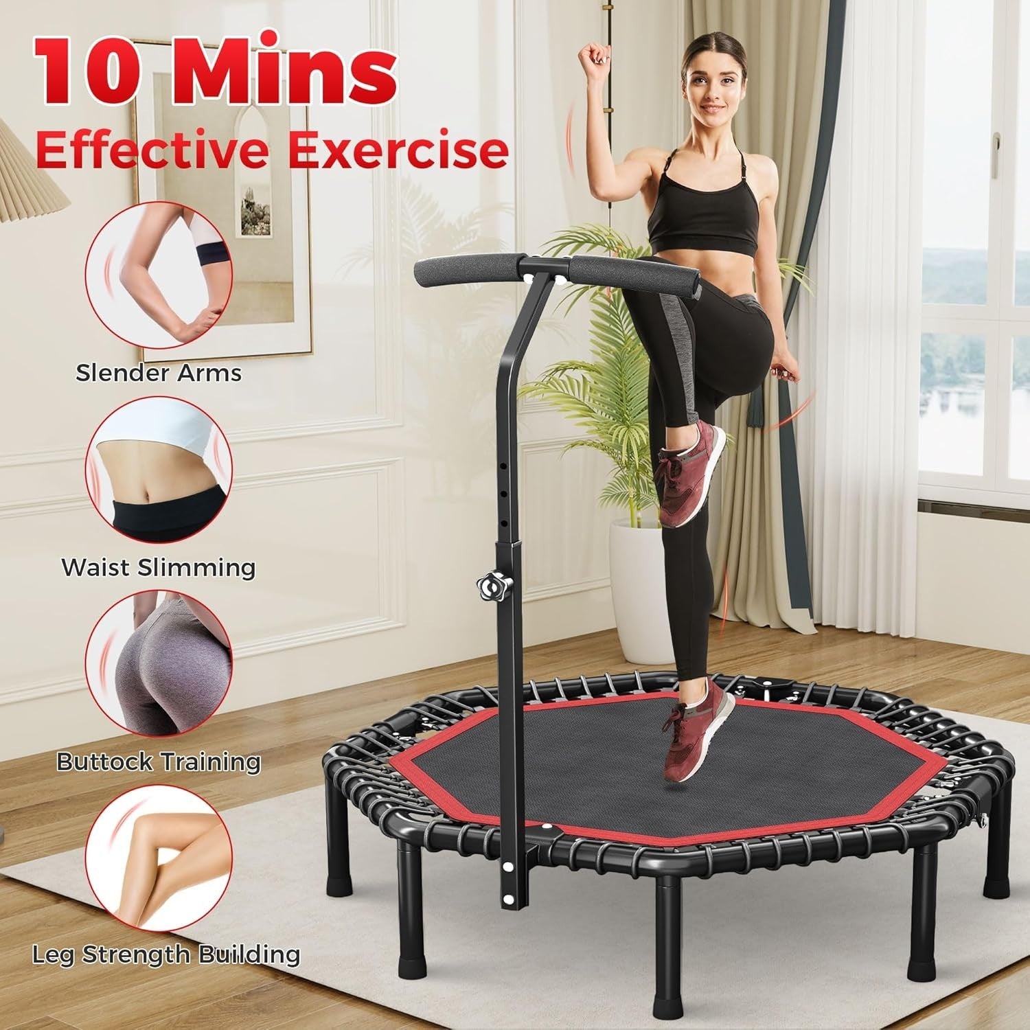 48in Octagonal Fitness Rebounder Trampoline Silent Bungee 550lb Indoor