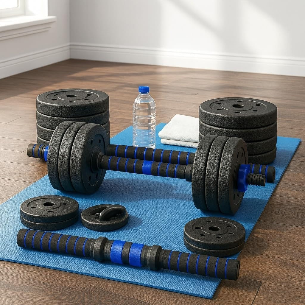 Adjustable Dumbbell Barbell Kettlebell Set Home Gym Free Weights
