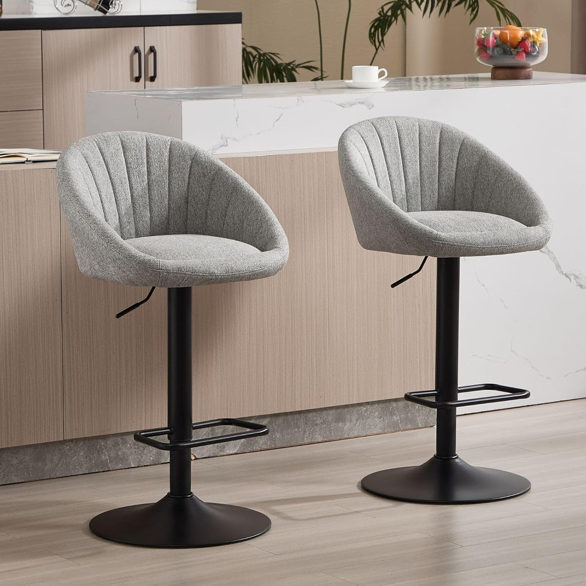 Bar Stools Set of 2 | Grey L-Shaped Adjustable Counter Chairs