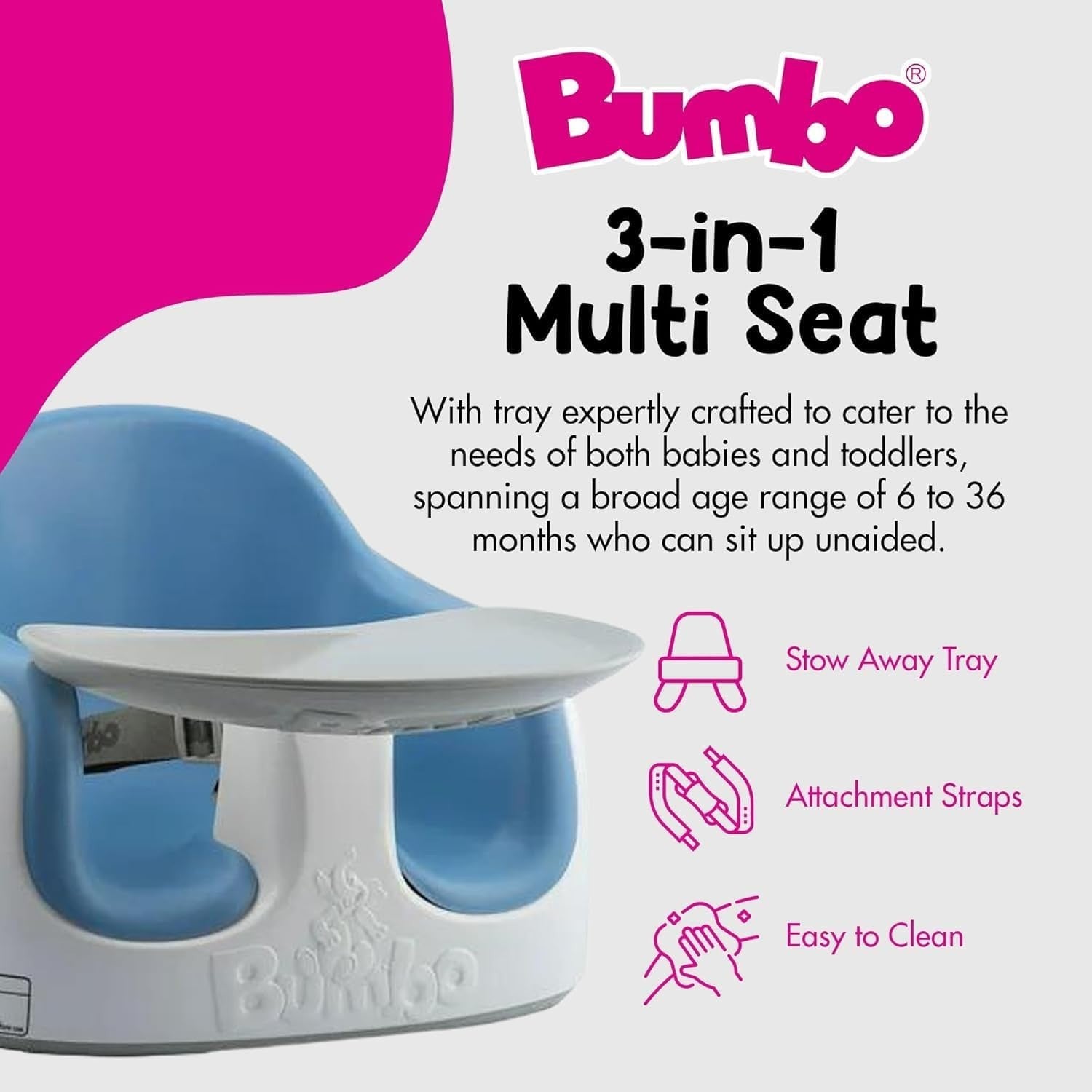Adjustable Toddler Multi Seat Booster Chair with Tray Harness Compact Safe Blue