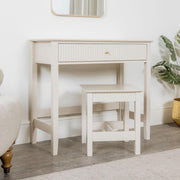 Taupe Grey Console Dressing Table & Stool Set Fluted Drawer Compact Bedroom
